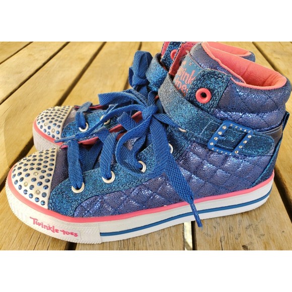 Skechers Twinkle Toes Girls Blue Metallic Lace Up / Hook & Loop High Tops Size 3 - Picture 11 of 11